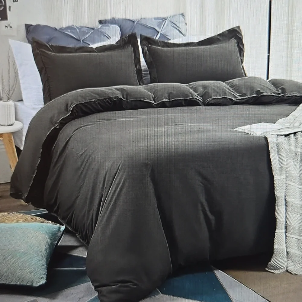 TEKAMON All Season King 3 pc Duvet Cover Set Navy blue premium microfiber New …